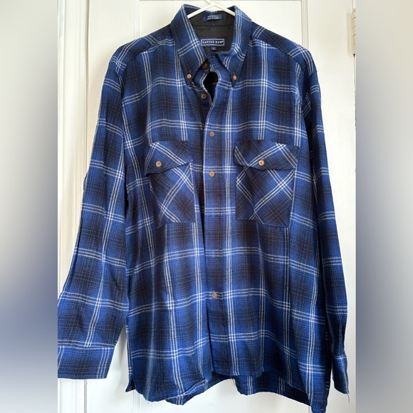Seville Row Long Sleeves Button Down Blue Plaid Men's Shirt, Size: Large - Picture 1 of 8
